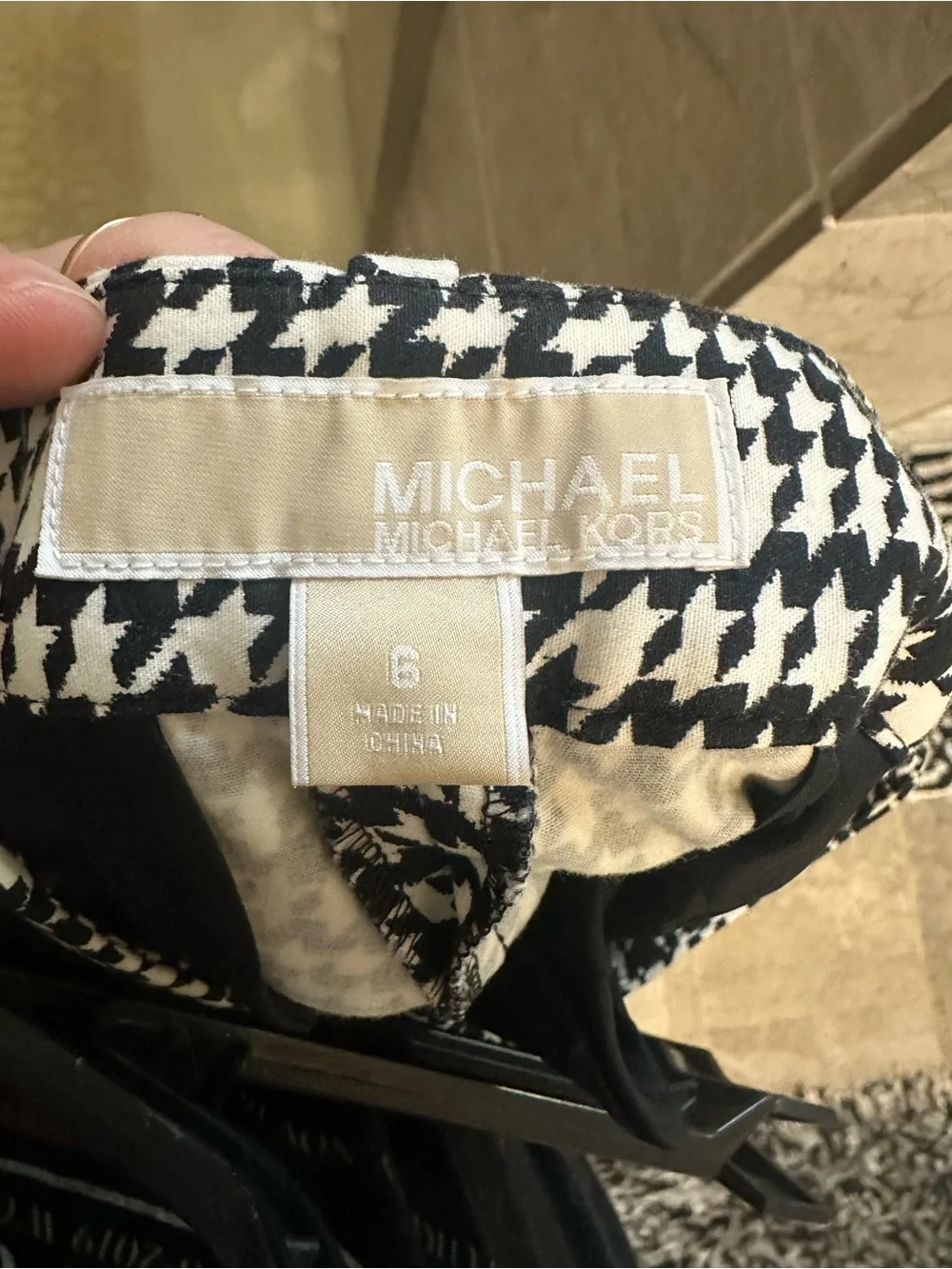 Michael Kors Black and White Houndstooth Slim Pants